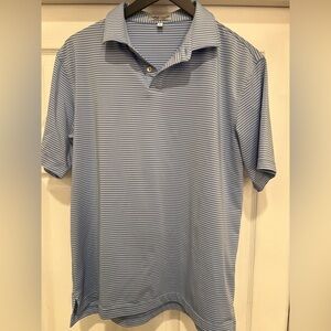 Peter Millar Light Blue and White Striped Polo